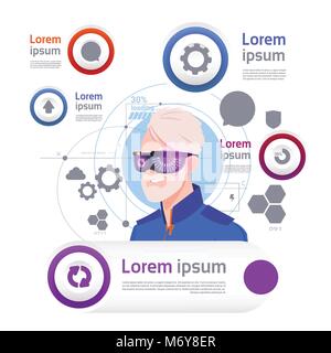 Mann mit VR-Brille über der Vorlage Infografik Elemente Virtuelle Realität Konzept Stock Vektor