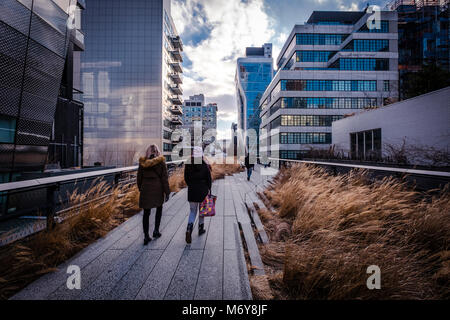 High Line Park in NYC. Die High Line ist ein öffentlicher Park auf einem historischen Freight rail line gebaut erhöht über die Straßen Manhattans West Side Stockfoto