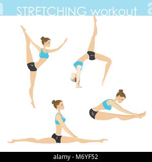 Junge hübsche Frau Yoga oder Stretching training Posen, auf weißem Hintergrund, Vektor illustration Stock Vektor