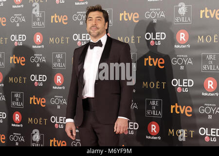 32 Goya Filmpreis, der auf dem Madrider Marriott Auditorium in Madrid statt, Spanien. Mit: Javier Bardem Wo: Madrid, Gemeinschaft von Madrid, Spanien Wann: 03 Feb 2018 Credit: Oscar Gonzalez/WENN.com Stockfoto