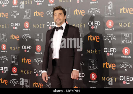 32 Goya Filmpreis, der auf dem Madrider Marriott Auditorium in Madrid statt, Spanien. Mit: Javier Bardem Wo: Madrid, Gemeinschaft von Madrid, Spanien Wann: 03 Feb 2018 Credit: Oscar Gonzalez/WENN.com Stockfoto