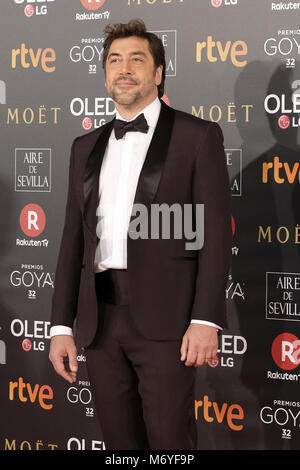 32 Goya Filmpreis, der auf dem Madrider Marriott Auditorium in Madrid statt, Spanien. Mit: Javier Bardem Wo: Madrid, Gemeinschaft von Madrid, Spanien Wann: 03 Feb 2018 Credit: Oscar Gonzalez/WENN.com Stockfoto