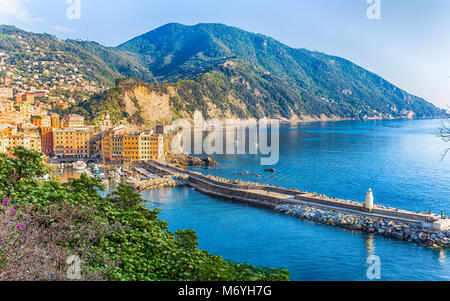 Luftaufnahme der Stadt Camogli, Provinz Genua, Ligurien, Mittelmeer, Italien Stockfoto