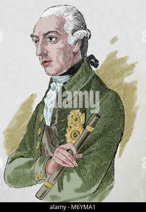 Joseph II. (1741-1790). Kaiser des Heiligen Römischen Reiches von 1764-1790. Porträt. Gravur. Farbe. Stockfoto