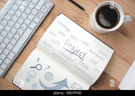 Geschäftlicher Erfolg Konzepte auf einen Notizblock auf einer hölzernen Desktop geschrieben. Stockfoto