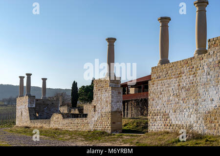 Antiken römischen Weingut im Süden der Pfalz in Deutschland. Rekonstruierte Mauerwerk. Stockfoto