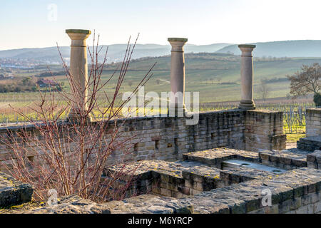 Antiken römischen Weingut im Süden der Pfalz in Deutschland. Rekonstruierte Mauerwerk. Stockfoto