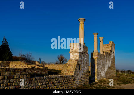 Antiken römischen Weingut im Süden der Pfalz in Deutschland. Rekonstruierte Mauerwerk. Stockfoto