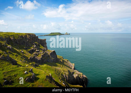 Rhossili Bay, The Gower, Wales, Großbritannien - wunderschöne Aussicht von den Klippen Stockfoto