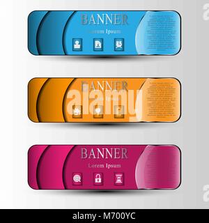 Der Vektor Satz farbiger info Grafik Banner mit verschiedenen Symbol Stock Vektor