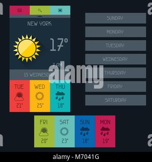 Wetter Widget im flachen Design Stil Stock Vektor