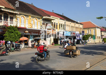 In Battambang, Kambodscha - 14. Januar 2018: Französisch kolonialen Häuser in Battambang zu Kambodscha Stockfoto