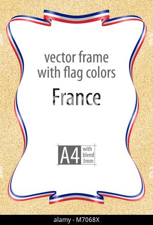 Rahmen und Grenze der Band mit den Farben der Flagge Frankreich, Template Elemente für Ihr Zertifikat und Diplom. Vektor, mit drei mm entlüften. Stock Vektor