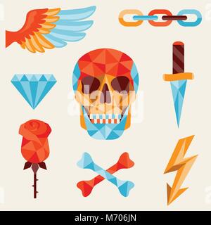 Schädel und Elemente mit farbigen geometrischen Design Stock Vektor