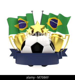 Brasilien Flag football Gewinner Emblem mit Trophäe, Sterne, Ball und Band. 3D-Rendering Stockfoto