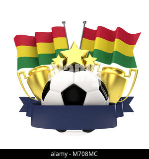 Bolivien Flag football Gewinner Emblem mit Trophäe, Sterne, Ball und Band. 3D-Rendering Stockfoto