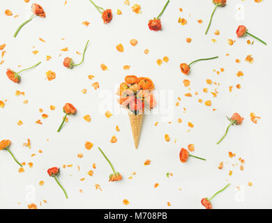 Waffel Kegel mit orange buttercup Blumen Stockfoto