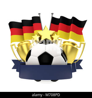 Deutschland Flag football Gewinner Emblem mit Trophäe, Sterne, Ball und Band. 3D-Rendering Stockfoto