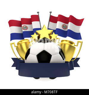 Paraguay Flag football Gewinner Emblem mit Trophäe, Sterne, Ball und Band. 3D-Rendering Stockfoto