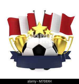Peru Flag football Gewinner Emblem mit Trophäe, Sterne, Ball und Band. 3D-Rendering Stockfoto