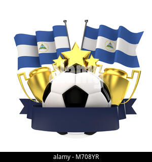 Nicaragua Flag football Gewinner Emblem mit Trophäe, Sterne, Ball und Band. 3D-Rendering Stockfoto