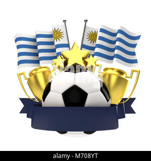 Uruguay Flag football Gewinner Emblem mit Trophäe, Sterne, Ball und Band. 3D-Rendering Stockfoto