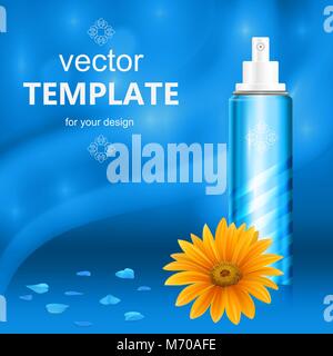 Kosmetische Verpackungen mit weißer Kappe, auf blauem Hintergrund. Stock Vektor