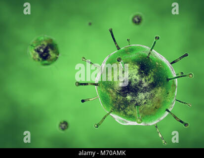 Virus, Grippe, mit Blick auf ein Virus unter einem Mikroskop, ansteckende Krankheit. Stockfoto