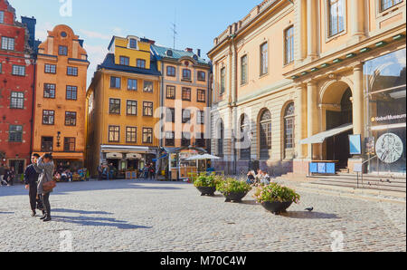 Stortorget und der Nobelmuseet (Nobel Museum), Gamla Stan, Stockholm, Schweden, Skandinavien. Stockfoto