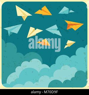 Abbildung: Papier Flugzeuge am Himmel mit Wolken Stock Vektor