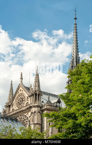 PARIS, FRANKREICH - 06. MAI 2011: Außenansicht der Kathedrale Notre-Dame auf der Ile de la Cite. Aufgenommen vor dem Brand im April 2019 Stockfoto