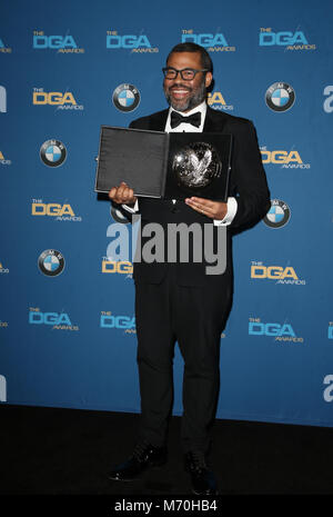 Presseraum der 70. jährlichen Directors Guild of America Awards, im Beverly Hilton Hotel in Beverly Hills, Kalifornien. Mit: Jordan Peele Wo: Beverly Hills, Kalifornien, USA, wenn: 03 Feb 2018 Credit: FayesVision/WENN.com Stockfoto