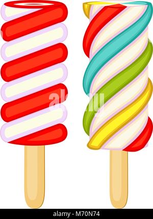 Farbenfrohe Obst Eis popsicle Icon Set. Komfort im Sommer fast food Vector Illustration für Geschenkkarten, Flyer, Banner, Logo, Patch, Stock Vektor