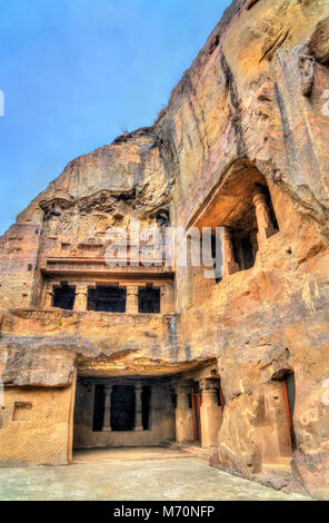 Vishvakarma Höhle, eine großen buddhistischen Gebetsraum in Ellora Höhlen. Weltkulturerbe der UNESCO in Maharashtra, Indien Stockfoto