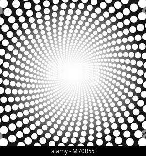 Spiralförmige Muster. Weiß gepunkteten Tunnel mit hellen Zentrum - Twisted kreisförmigen Hintergrund Illustration, hypnotisch und psychedelisch. Stockfoto