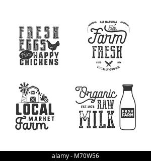 Farmers Market, Bio-Logo, eco Abzeichen. Frische und Lokale Produkt Label Designs. Typografische Bio-lebensmittel Logo in schwarz Stil. Auf weissem Hintergrund. Vektor Patches Stock Vektor