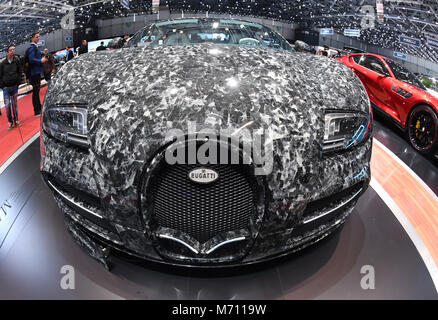 07. März 2018, in der Schweiz, Genf: mansory Bugatti Veyron Vivere Diamond Edition von Moti ist während der zweiten Pressetag auf dem Genfer Automobilsalon 2018 angezeigt. Der Genfer Autosalon läuft vom 8. März bis 18. März 2018. Quelle: dpa Picture alliance/Alamy leben Nachrichten Stockfoto