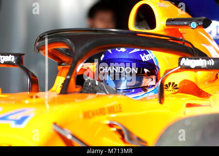 Barcelona, Spanien. 7. März, 2018. Fernando Alonso, Mclaren MCL 33 bei Tag zwei Der zweite Test im Stromkreis barcelona Catalunya Credit: Joma/Alamy leben Nachrichten Stockfoto