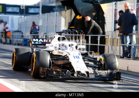 Barcelona, Spanien. 7. März, 2018. Lance Schlendern, Williams FW41 bei Tag zwei Der zweite Test im Stromkreis barcelona Catalunya Credit: Joma/Alamy leben Nachrichten Stockfoto