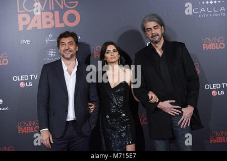 Madrid, Madrid, Spanien. 7 Mär, 2018. Javier Bardem, Penelope Cruz, Fernando Leon de Aranoa besucht "Lieben Pablo' Premiere Callao Kino am 7. März 2018 in Madrid, Spanien Credit: Jack Abuin/ZUMA Draht/Alamy leben Nachrichten Stockfoto