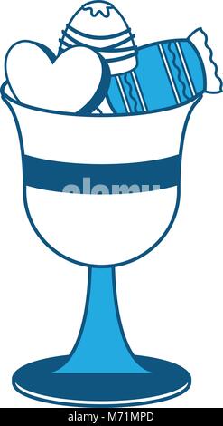 Schale mit Bonbons auf weißem Hintergrund, blaue Schattierung Design. Vector Illustration Stock Vektor