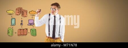 Server Netzwerk doodle wird von der Geschäftsmann Hand gezeichnet Stockfoto