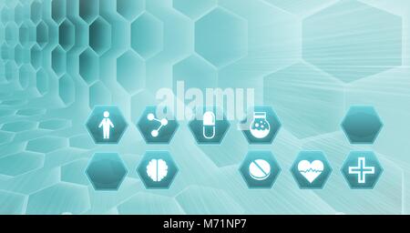 Medizinische Schnittstelle hexagon Symbole Stockfoto