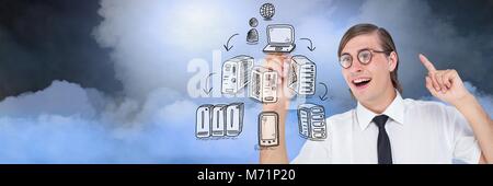 Server Netzwerk doodle wird von der Geschäftsmann Hand gezeichnet Stockfoto