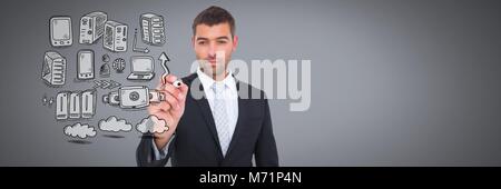 Server Netzwerk doodle wird von der Geschäftsmann Hand gezeichnet Stockfoto