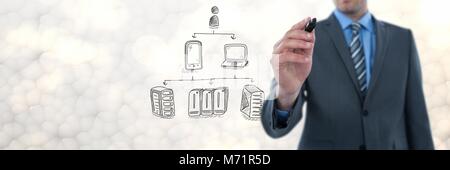 Server Netzwerk doodle wird von der Geschäftsmann Hand gezeichnet Stockfoto