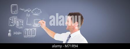 Server Netzwerk doodle wird von der Geschäftsmann Hand gezeichnet Stockfoto