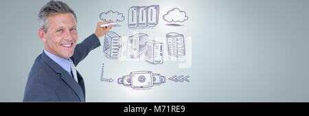 Server Netzwerk doodle wird von der Geschäftsmann Hand gezeichnet Stockfoto