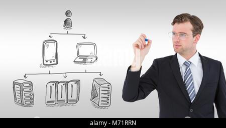 Server Netzwerk doodle wird von der Geschäftsmann Hand gezeichnet Stockfoto