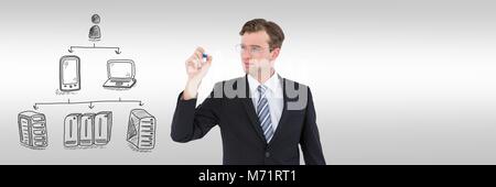 Server Netzwerk doodle wird von der Geschäftsmann Hand gezeichnet Stockfoto